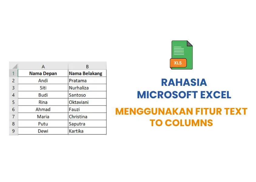 Tutorial menggunakan fitur Text to Columns di Microsoft Excel untuk memisahkan nama lengkap menjadi nama depan dan nama 